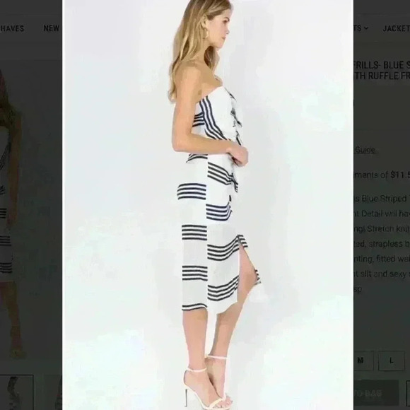 NWT Striped Tube Midi Dress with Ruffle Front - Picture 2 of 6